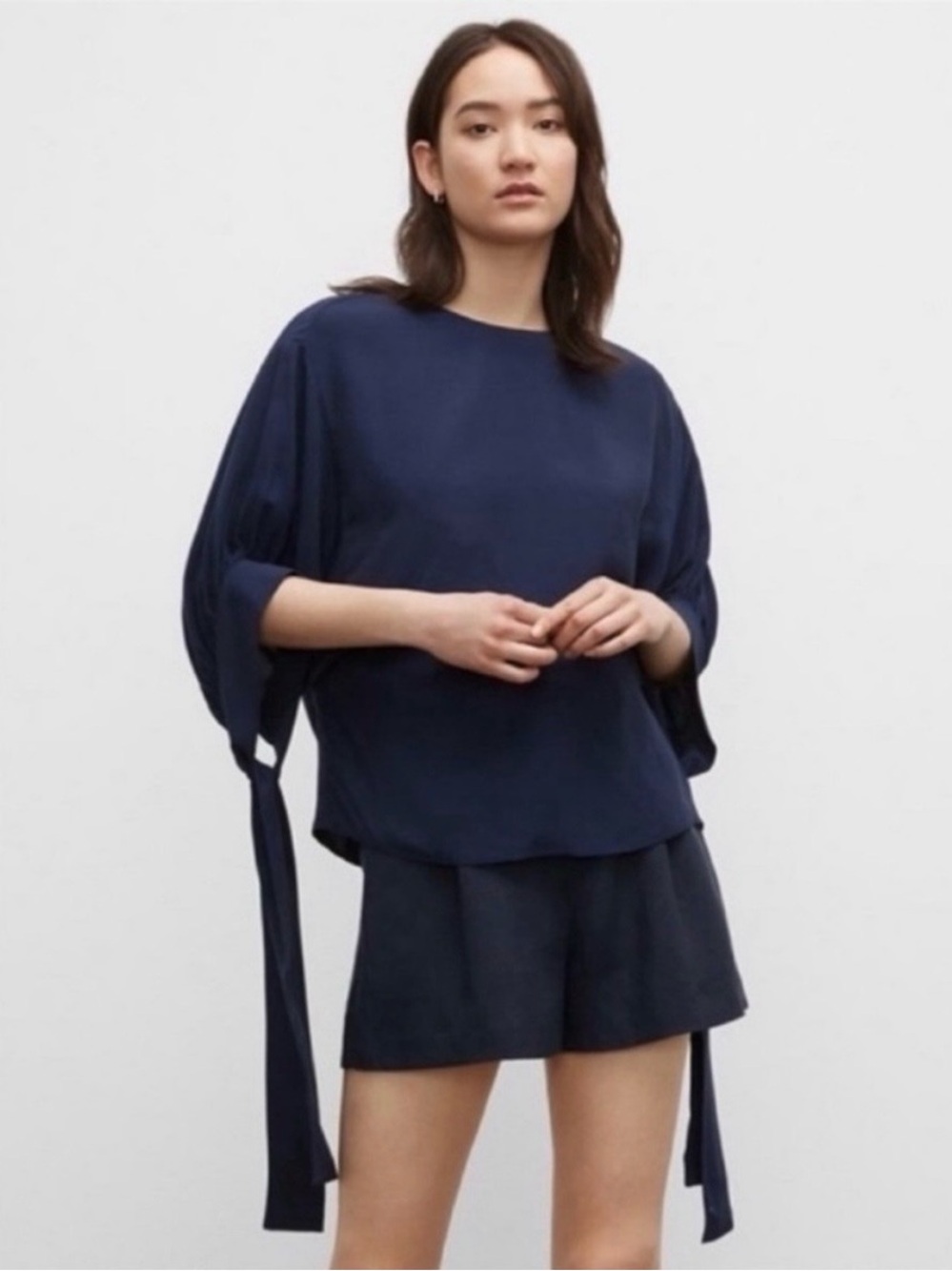 Club Monaco tie sleeve top chemise in Maritime Navy Blue Medium